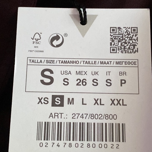 NWT. Zara Black Satin Long Sleeves Collared Cropped Shirt with Ties. Size S. - Picture 6 of 8